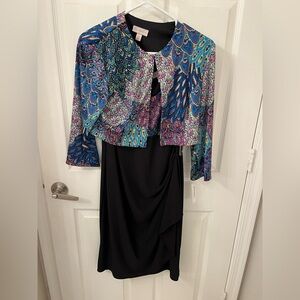 Dressbarn Black and Vibrant Multicolor Dress with Jacket